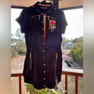 COOGI Black Patch Utility Dress with Multicolor accents and Gold Hardware Sz- XL